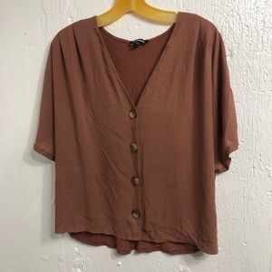 Express V Neck Mauve Pink Button Down Cropped Shirt Large